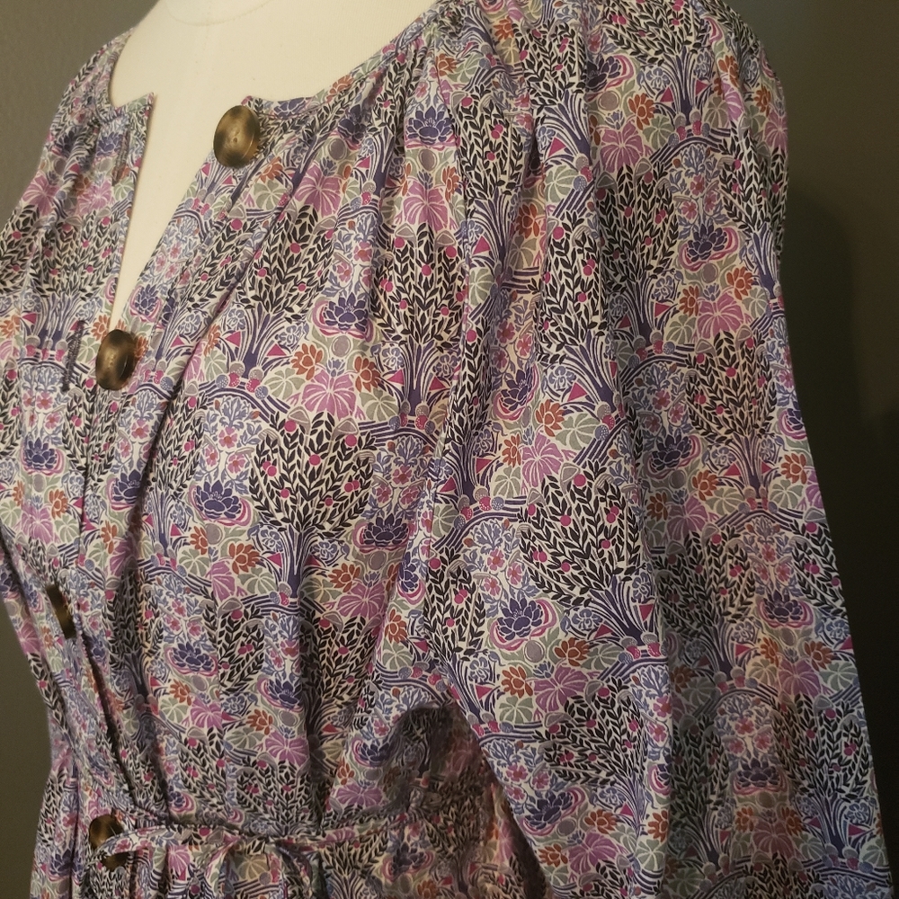 Tie-sleeve button-front organic cotton dress in Liberty® L BG129 NWT SOLD OUT - Picture 8 of 12
